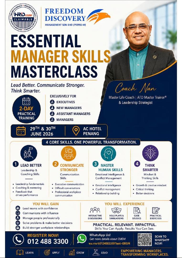 Essential Manager Skills Masterclass — 29–30 June 2026, AC Hotel Penang